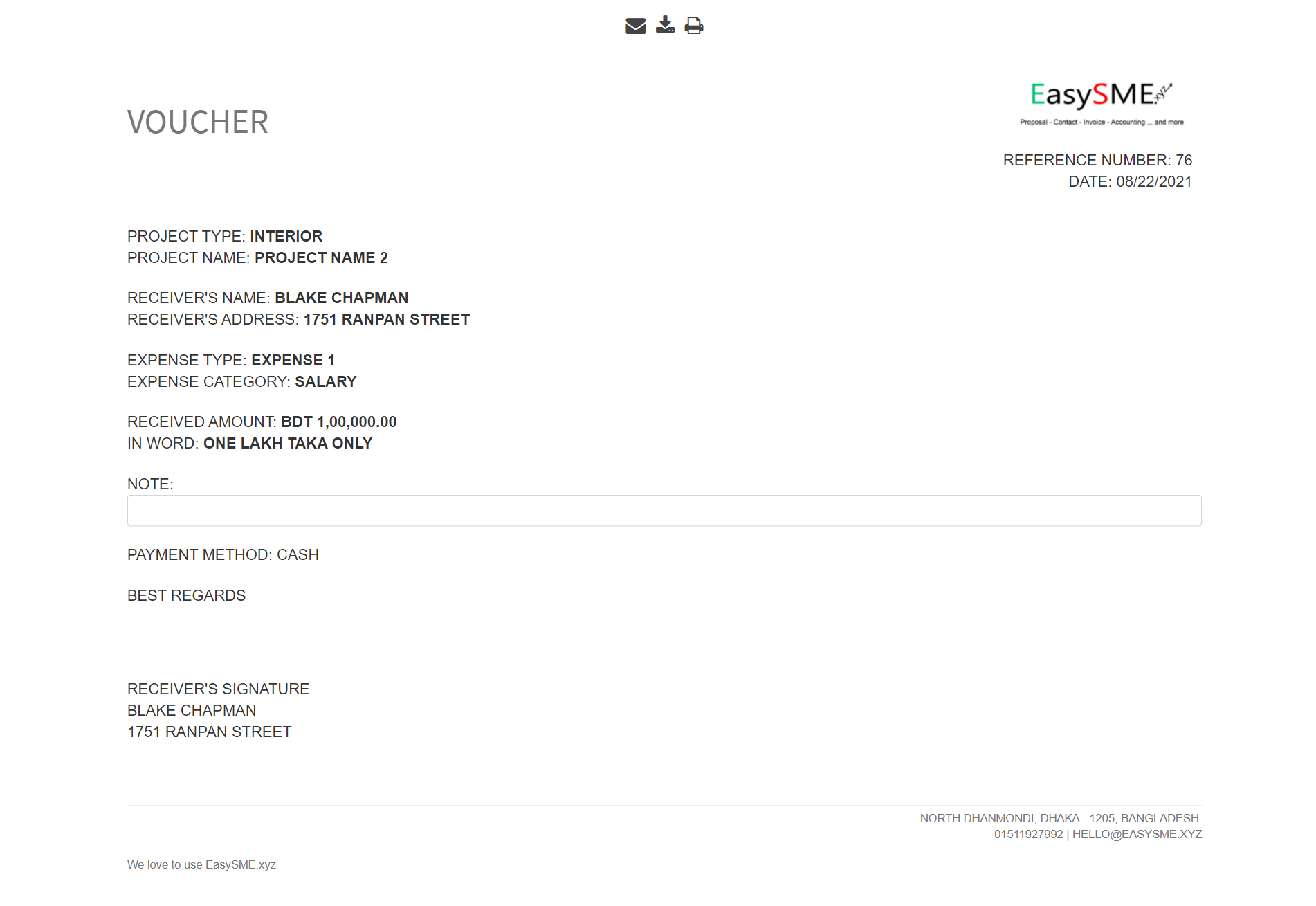 EasySME - Voucher print and pdf view.